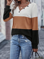 Sudadera EMERY ROSE con botones y bloques de color. Camiseta de manga larga para graduación y regreso a clases. Conjuntos para maestras.