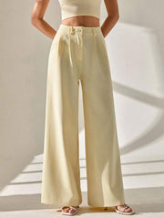 CLARA VERO Women's Butter Yellow Pleated Wide Leg Elegant Suit Pants
