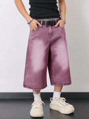 Manfinity Hypemode Men's Casual Washed Wide Leg Denim Shorts Men S Wide Leg Jeans Men Baggy Jean Shorts