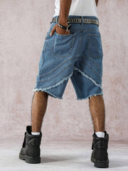 Manfinity EMRG Men's Loose Fit Pocket Frayed Hem Casual Denim Shorts Jorts