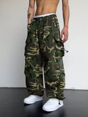 Pantalones cargo holgados extragrandes Manfinity EMRG para hombre con bolsillo de solapa y cordón lateral en la cintura