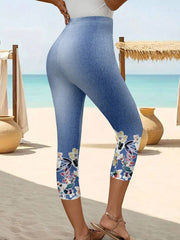 Leggings informales minimalistas con estampado floral retro para mujer de Emery Rose, ideales para el verano.