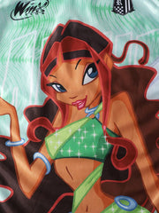 ROMWE MEN Winx Club X ROMWE - Camiseta deportiva de manga corta con diseño de anime y bloques de color, malla y gráfico, para hombre