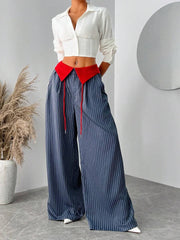 SXY Women's Casual Contrast Color Striped Loose Wide Leg Pants