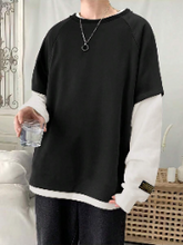 Manfinity Hypemode Relaxed Fit Men's 2 In 1 Colorblock Letter Patched Long Raglan Sleeve Going Out Casual Sweatshirt