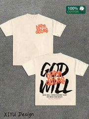 Camiseta de algodón para hombre con estampado "Dios abrirá la puerta" - Azul marino, cuello redondo informal, manga corta, versión holgada, ideal para viajes y uso casual, cómoda y moderna para el día a día.