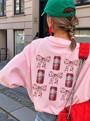 1pc Girls Short Sleeve Bow Print Pullover T-Shirt, Comfortable & Fashionable Summer Top For Student & Young Lady