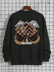 Manfinity LEGND Men's Round Neck Long Sleeve Hand Palm Print Minimalist Sweatshirt, Casual Everyday Wear