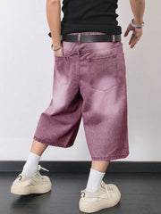 Manfinity Hypemode Men's Casual Washed Wide Leg Denim Shorts Men S Wide Leg Jeans Men Baggy Jean Shorts