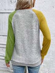 Sudadera de manga raglán con bloques de color de Emery Rose, camisetas de manga larga para graduación, atuendos para la vuelta al cole, trajes de profesora para mujer, ropa para la vuelta al cole.