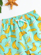 Tween Boys' Swim Trunks, Banana Pattern Print, Woven Fabric, Beach Shorts Kids Swimming ,Kids Beachwear