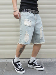 Pantalones cortos vaqueros casuales con bordes deshilachados y bolsillos Manfinity EMRG para hombre