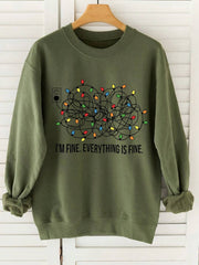 Sudadera LUNE navideña informal de moda con letras y eslogan con iluminación colorida y gráfico de cuello redondo y manga larga para mujer