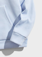 SWAVVY Men Bear Print Drawstring Thermal Lined Hoodie, Light Blue Graphic Long Sleeve Thick Casual Hoodie, For Friends, Husband, Boyfriend Gifts