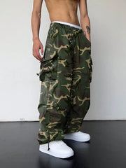 Pantalones cargo holgados extragrandes Manfinity EMRG para hombre con bolsillo de solapa y cordón lateral en la cintura