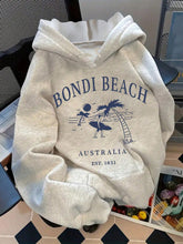 Sudadera con capucha lisa con estampado de cocoteros y surf de Bondi Beach para mujer, corte holgado, hombros caídos y bolsillo.