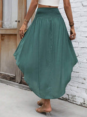 Breezaya Solid Drawstring Waist Curved Hem Skirt Maxi Vacation Beach Outfits Women