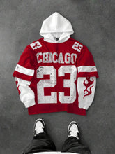 Manfinity Sporsity Men's Vintage Chicago Letter Graphic Distressed Contrast Hoodie, Collegiate Style