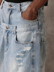 SUMWON Premium Distressed Wide Leg Jeans, Y2K Fashion Baggy Denim Pants, Streetwear Destroyed Ripped Loose Fit Classic 90S Style Casual Wear