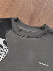 Manfinity VCAY Men's Knit Casual Long Sleeve Sweatshirt, Patchwork Design, Loose Fit, Versatile For Daily Wear