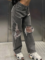 TECCULI Women's Distressed Patchwork Insert Pockets Ripped Denim Jeans, Suitable For Music Festival Style In Spring & Summer