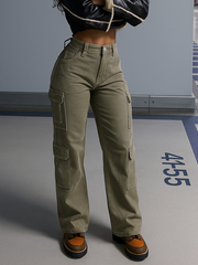 TECCULI Women Solid Color Casual Street Loose Straight Leg Jeans