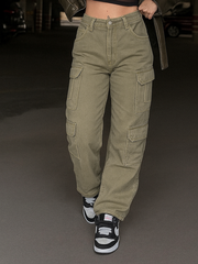 TECCULI Women Solid Color Casual Street Loose Straight Leg Jeans