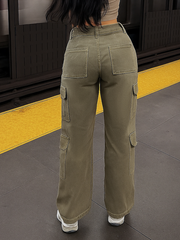 TECCULI Women Solid Color Casual Street Loose Straight Leg Jeans