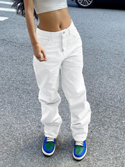 TECCULI Women Casual Plain Color Water-Washed Wide Leg Denim Jeans For Daily Wear