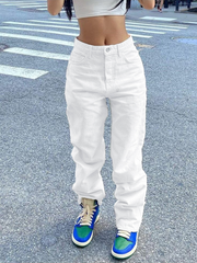 TECCULI Women Casual Plain Color Water-Washed Wide Leg Denim Jeans For Daily Wear