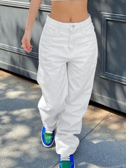 TECCULI Women Casual Plain Color Water-Washed Wide Leg Denim Jeans For Daily Wear