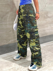 TECCULI Camouflage American Street Style Casual Young Fashion Denim Jeans
