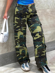 TECCULI Camouflage American Street Style Casual Young Fashion Denim Jeans