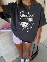 1 camiseta informal de manga corta con estampado bonito para niña, cómoda y moderna, ideal para estudiantes de verano.