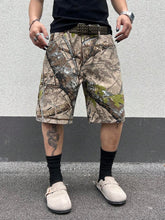 Manfinity LEGND Men's Casual Tree Branch Print Camo Green Baggy Denim Shorts Jorts, For Husband, Boyfriend Gifts