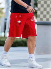 Manfinity LEGND Men's Pocket Detail Distressed Straight Leg Casual Denim Shorts