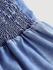 Girlism Tween Girls Summer Boho Cute Knot Shoulder Ruched Bust Cami Baggy Denim Jumpsuit Romper,Girls Summer Vacation Clothes Outfits