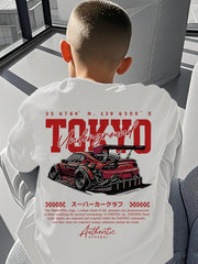 Camiseta de manga corta con estampado de coche, ideal para preadolescentes y estudiantes de verano.