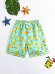 Bañador para niños preadolescentes, estampado de plátano, tejido, pantalones cortos de playa, ropa de playa para niños