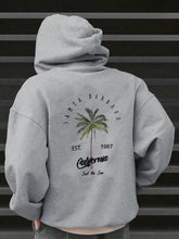 1pc Casual Hoodie For Tween Boy Coconut Tree Printed Pullover Sweatshirt, Thick Thermal Lined For AutumnWinter, Suitable For Active Kids