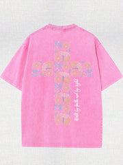 Camiseta batik de algodón de alta calidad de 230 gramos con estampado a doble cara, cuello redondo y manga corta. Camina con confianza, no mires. Jesús, Dios, creencias religiosas, cruz. Camisetas para hombre, deportes al aire libre, ocio urbano.