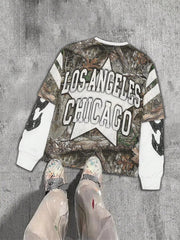 Manfinity Streetrush Men's Casual Letter & Tree Branch Print Crew Neck Long Sleeve Sweatshirt, Spring Autumn Going Out Graphic Color Block Sweatshirt,Suitable