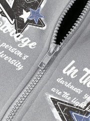 Manfinity EMRG Men's Slogan & Pentagram Print Drop Shoulder Long Sleeve Zip Collar Casual Hoodie, AutumnWinter