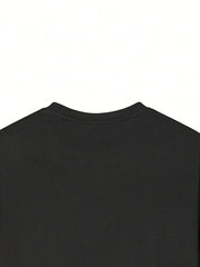 1pc Tween Boy Casual English Text Print Black Round Neck Short Sleeve T-Shirt, Summer Top