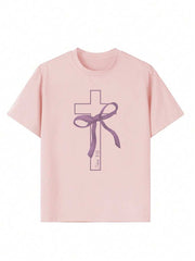 1pc Girls Casual Graphic Print Crew Neck Short Sleeve T-Shirt, Summer Student Youth Outfit - Artistic Design Tee Inspiring Imagination & Self-Expression