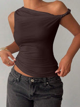 Women's Fashion Solid Color Asymmetric Neck Blouse, Summer