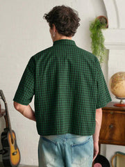 Camisa holgada de manga corta a cuadros para hombre de SWAVVY, corte cuadrado, Y2K