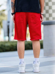 Manfinity LEGND Men's Pocket Detail Distressed Straight Leg Casual Denim Shorts