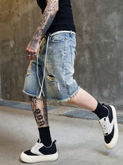 Men's Summer Casual Washed Distressed Loose Frayed Hem Denim Shorts