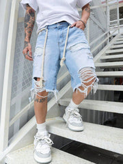 Manfinity EMRG Loose Men Cotton Ripped Frayed Raw Hem Denim Shorts